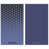 Nap and Sun Blue towel with a black star pattern on the front, solid blue /purple color on the back, eco-friendly, quick-dry, odourless and compact design.