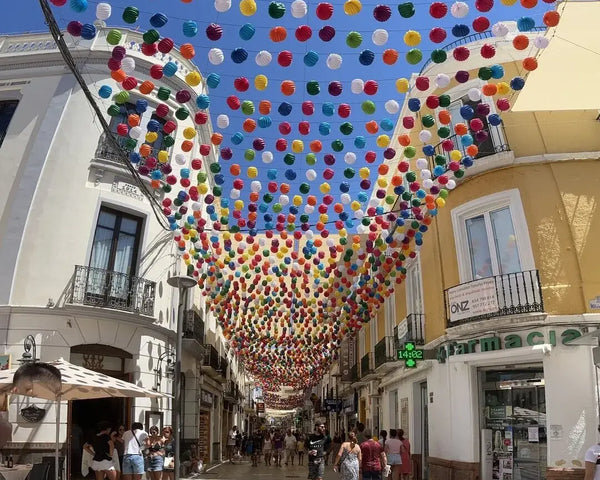 colorful lampions in a mediterranean street