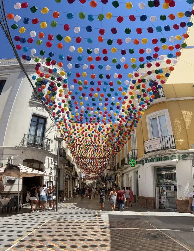 colorful lampions in a mediterranean street