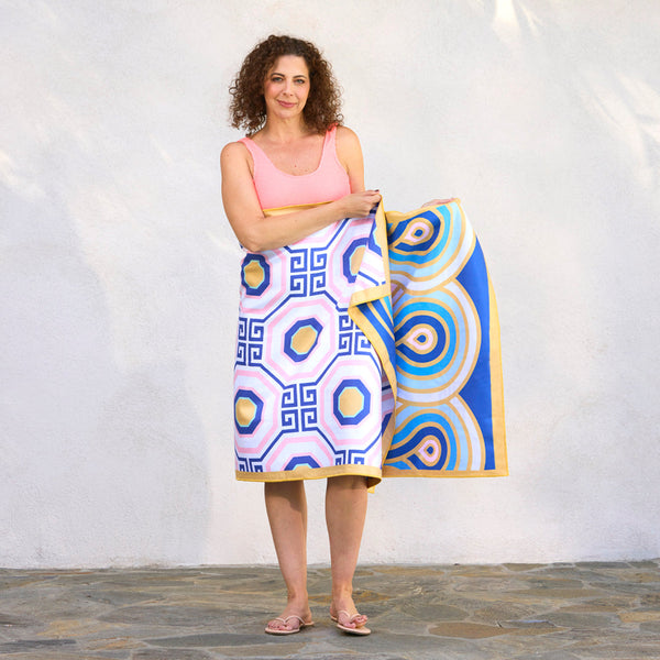 Sand-Free Beach Towel | Greek Key Tiles Microfiber Go Big