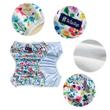 Floral-patterned baby diaper and cover with Tic Tac Toys branding on a white background.