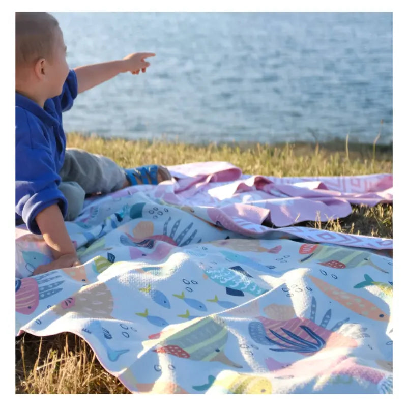 Rainbow Reef Best Sand Free Beach Towel for KIDS Soft High Absorbent Premium Waffle Fast Drying Nap and Sun