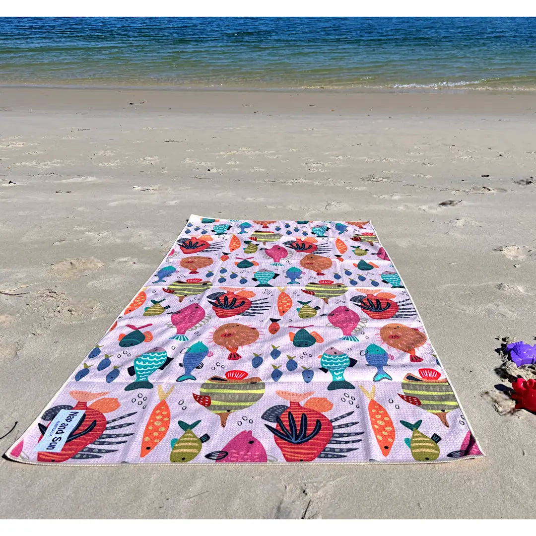 Rainbow Reef Best Sand Free Beach Towel for KIDS Soft High Absorbent Premium Waffle Fast Drying Nap and Sun