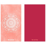 Nap and Sun Balance Towel with white mandala pattern on pink background, solid red color on the back, antibacterial and quick-dry design, compact and eco-friendly