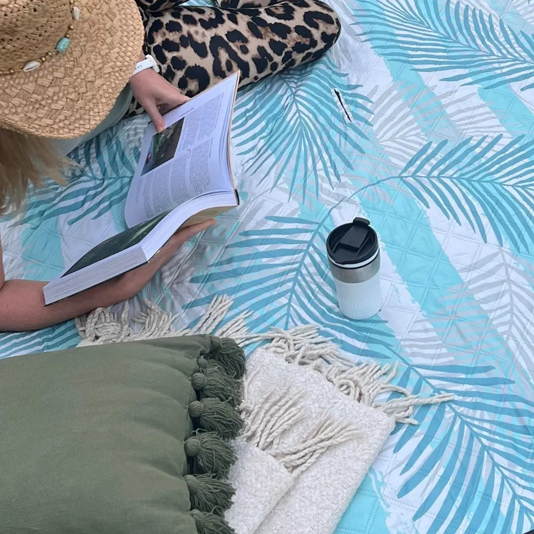 Leafy Vibes Best Waterproof Machine Washable Extra Large Umbrella Ready Picnic Blanket Nap and Sun