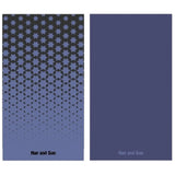 Nap and Sun Blue towel with a black star pattern on the front, solid blue /purple color on the back, eco-friendly, quick-dry, odourless and compact design.