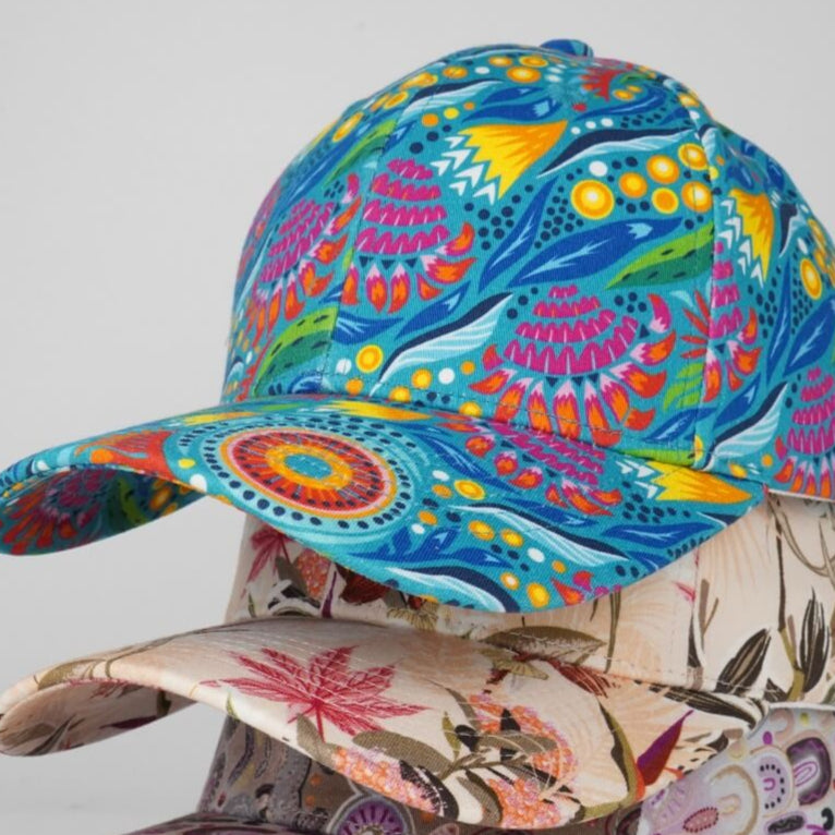 Colorful patterned cap on a plain background