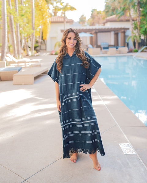 Hooded Turkish Cotton Beach Poncho | Delmar (One Size)