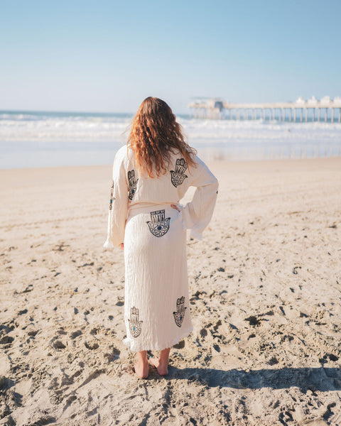 Hand Print Kimono Robe | 100% Turkish Muslin Cotton One Size