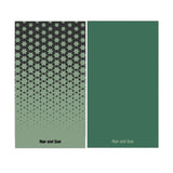 Green gym towel featuring a black star pattern on the front, solid green color on the back